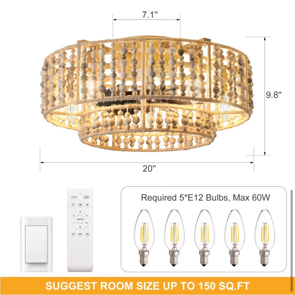 Elegant Boho style Beaded Ceiling Light & Fan Fixture
